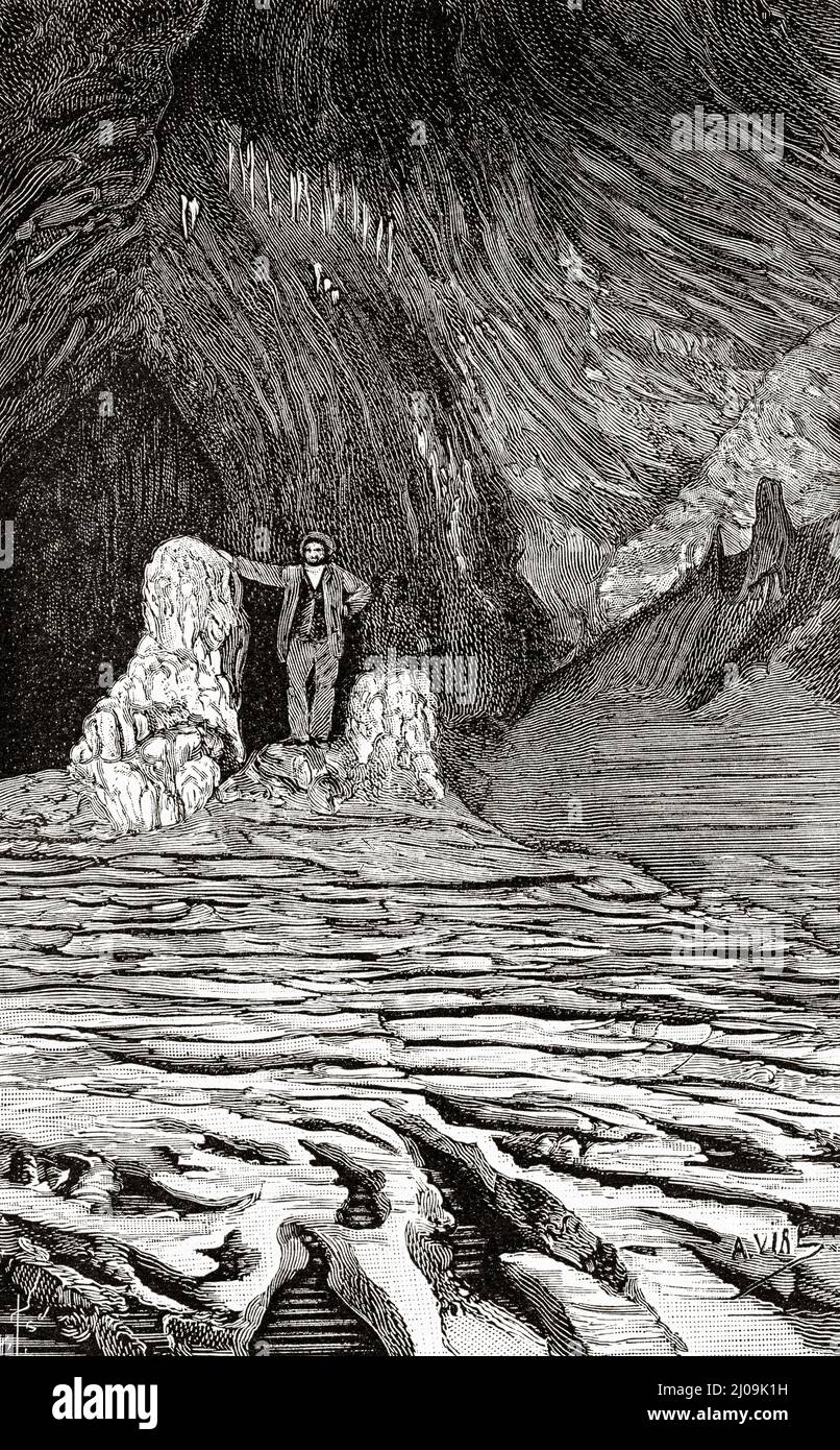 Grotte de Labastide, salle du Dôme. Hautes Pyrénées. France, Europe. Ancienne illustration gravée du 19th siècle de la nature 1899 Banque D'Images