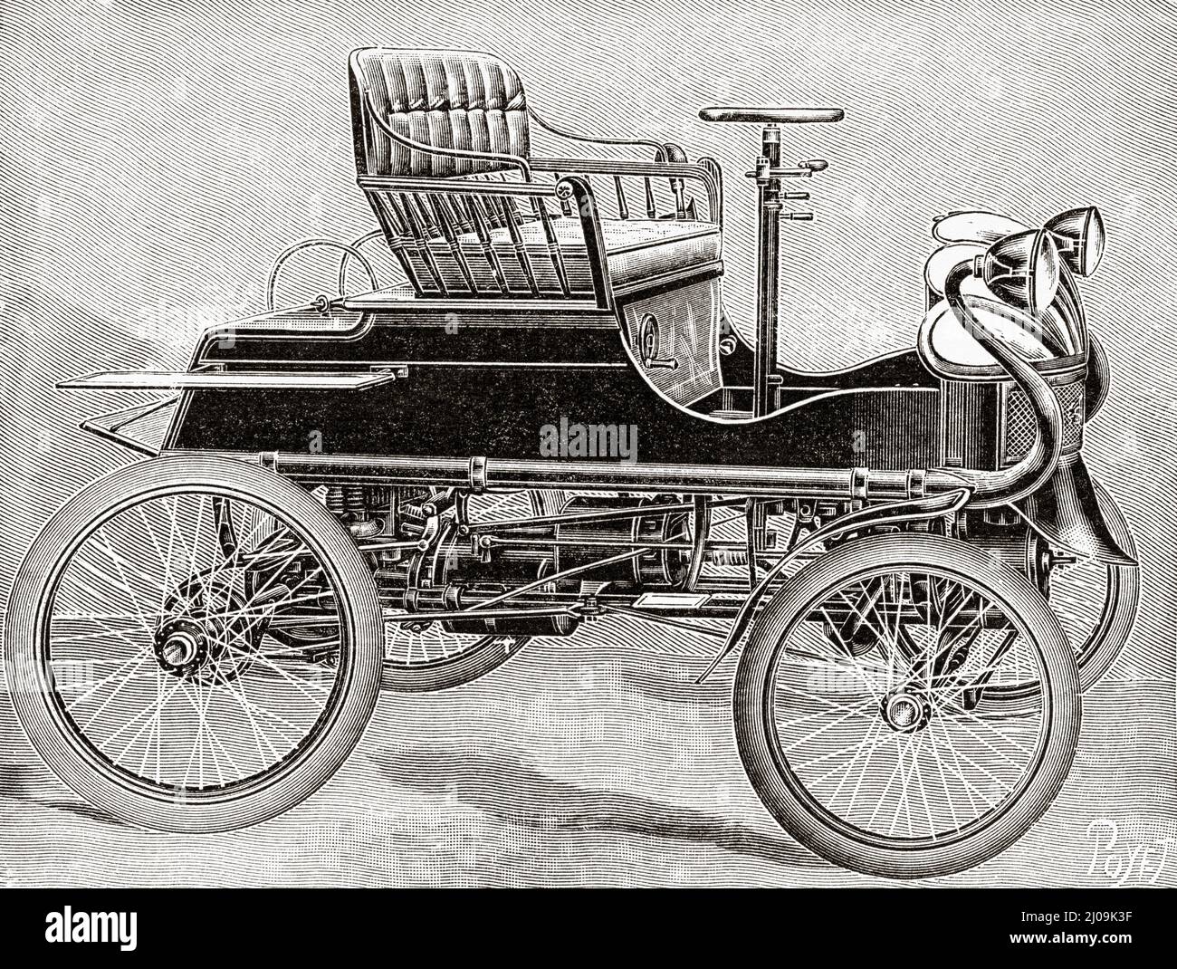 Voiture à essence Pieper Electric. Ancienne illustration gravée du 19th siècle de la nature 1899 Banque D'Images