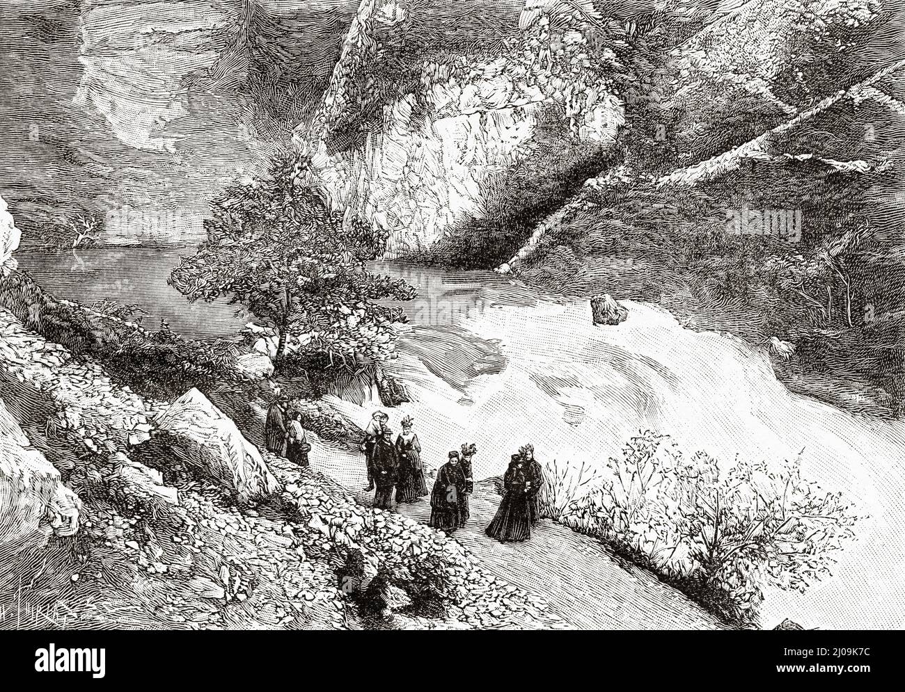 Fontaine du Vaucluse, Provence. France, Europe. Ancienne illustration gravée du 19th siècle de la nature 1899 Banque D'Images