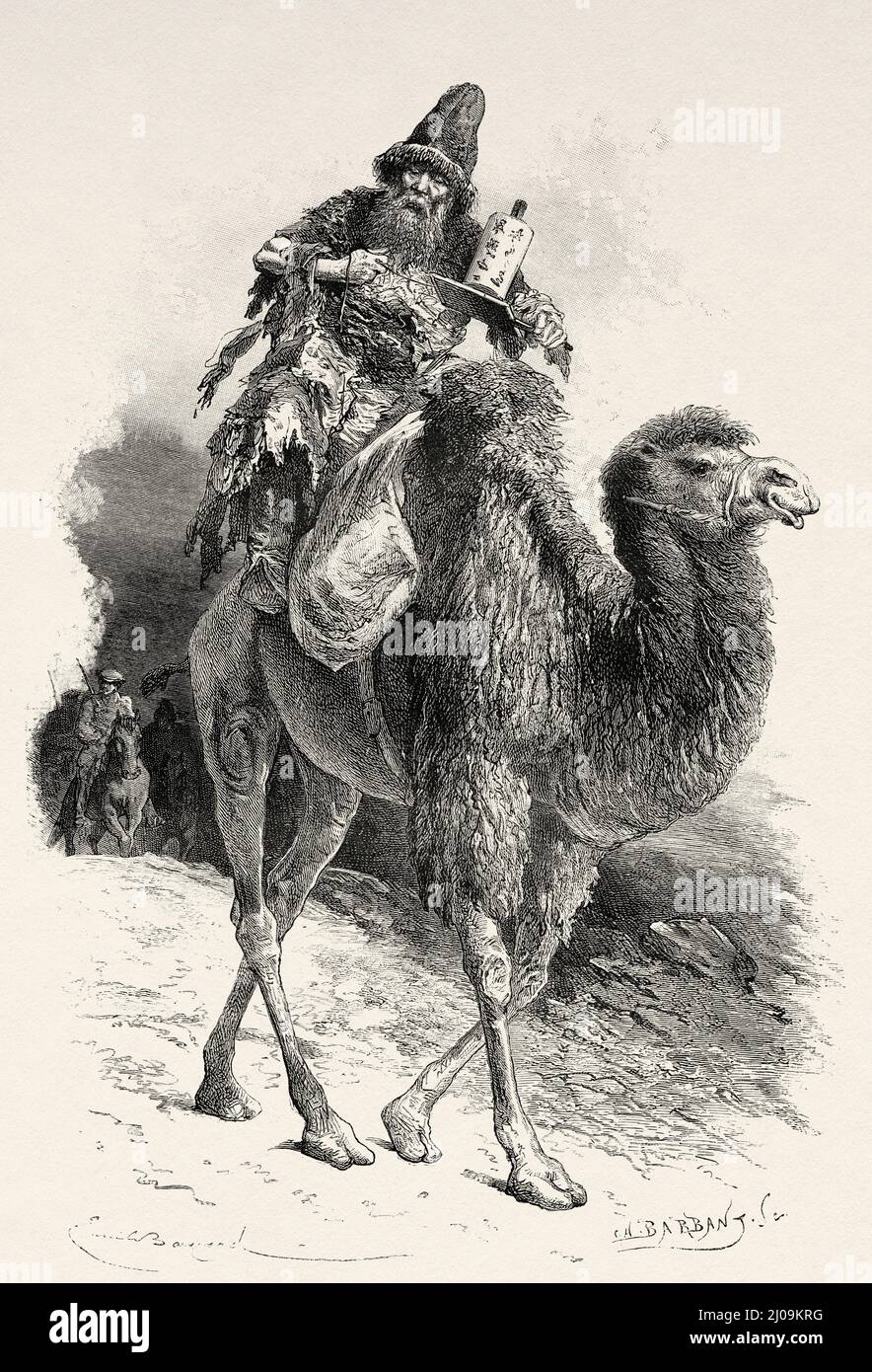 Tchoutoun-Dzamba Guide mongol des chameaux, Tibet. Asie. Voyage en Mongolie par Nikolai Mijailovich Przewalski en 1870-1873, le Tour du monde 1877 Banque D'Images
