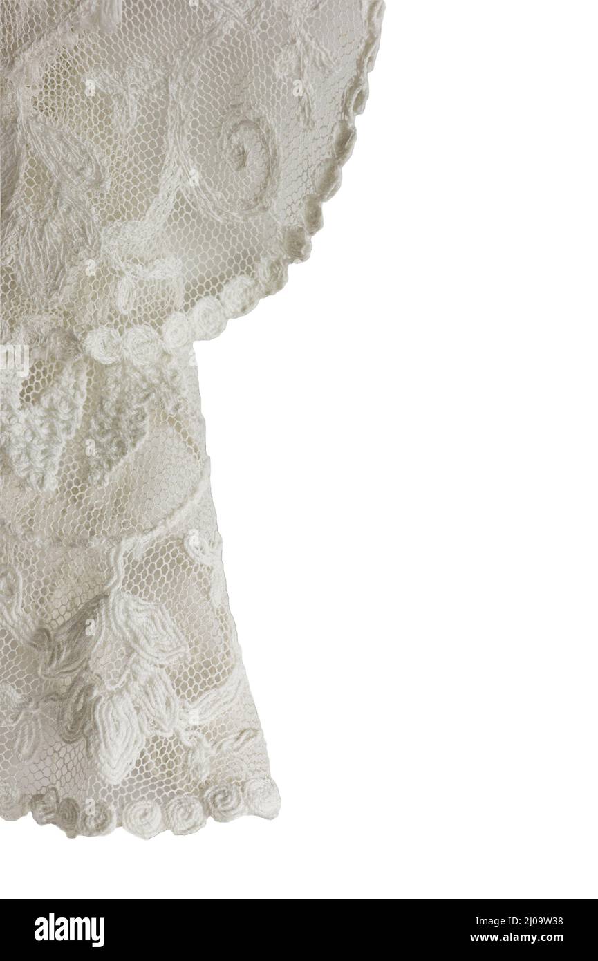 Espace pour votre message texte avec des bords en dentelle sur le côté du rideau. La dentelle est un gros plan de veiling antique de Madère. Idéal pour une grande fête d'ouverture. Banque D'Images