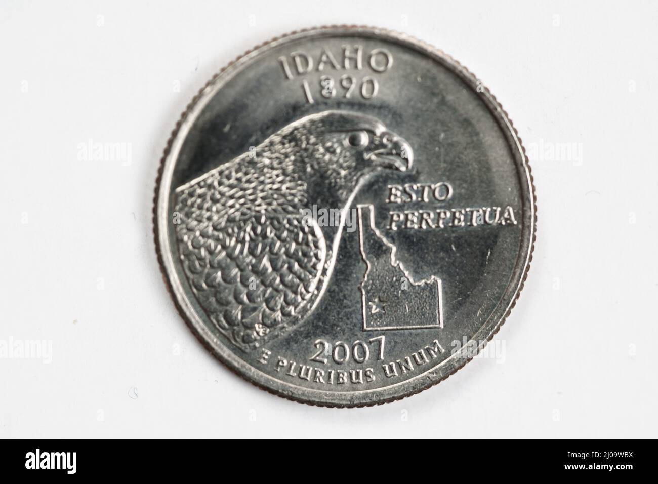 Une pièce d'un quart de dollar (25 cents) avec l'image de l'Idaho (l'État de Gem), États-Unis. Banque D'Images