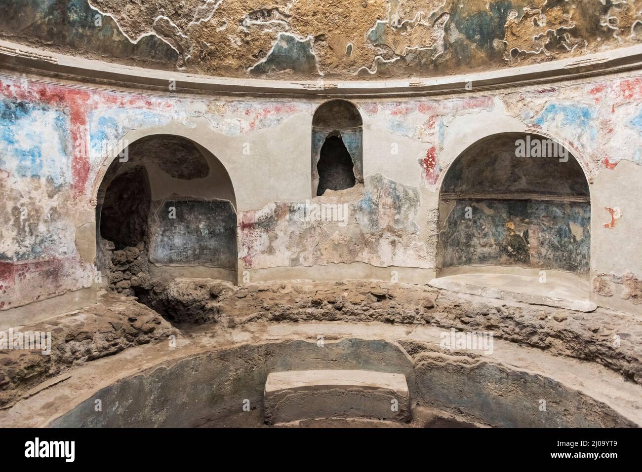 Ruines de Pompéi, salle de bain, site classé au patrimoine mondial de l'UNESCO, province de Naples, région de Campanie, Italie Banque D'Images