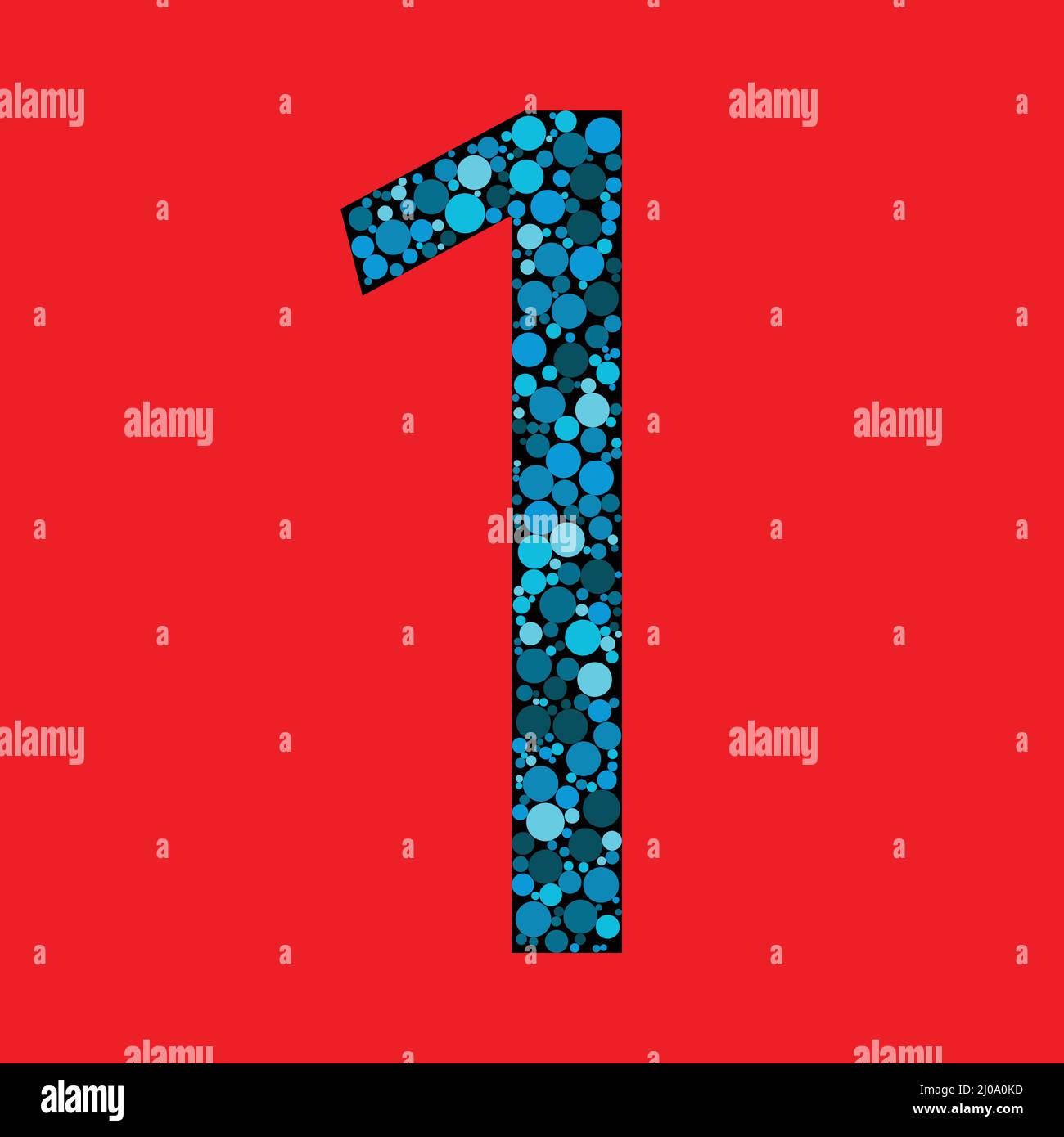 Vecteur signe numéro 1 sur fond rouge. Nombre se remplit avec les formes de cercle. Illustration vectorielle. eps 10 Illustration de Vecteur
