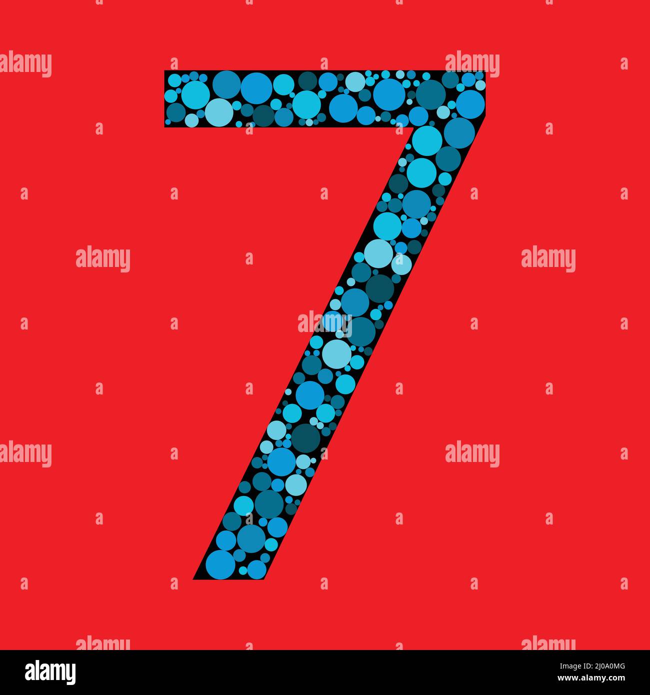 Vecteur signe numéro 7 sur fond rouge. Nombre se remplit avec les formes de cercle. Illustration vectorielle. eps 10 Illustration de Vecteur