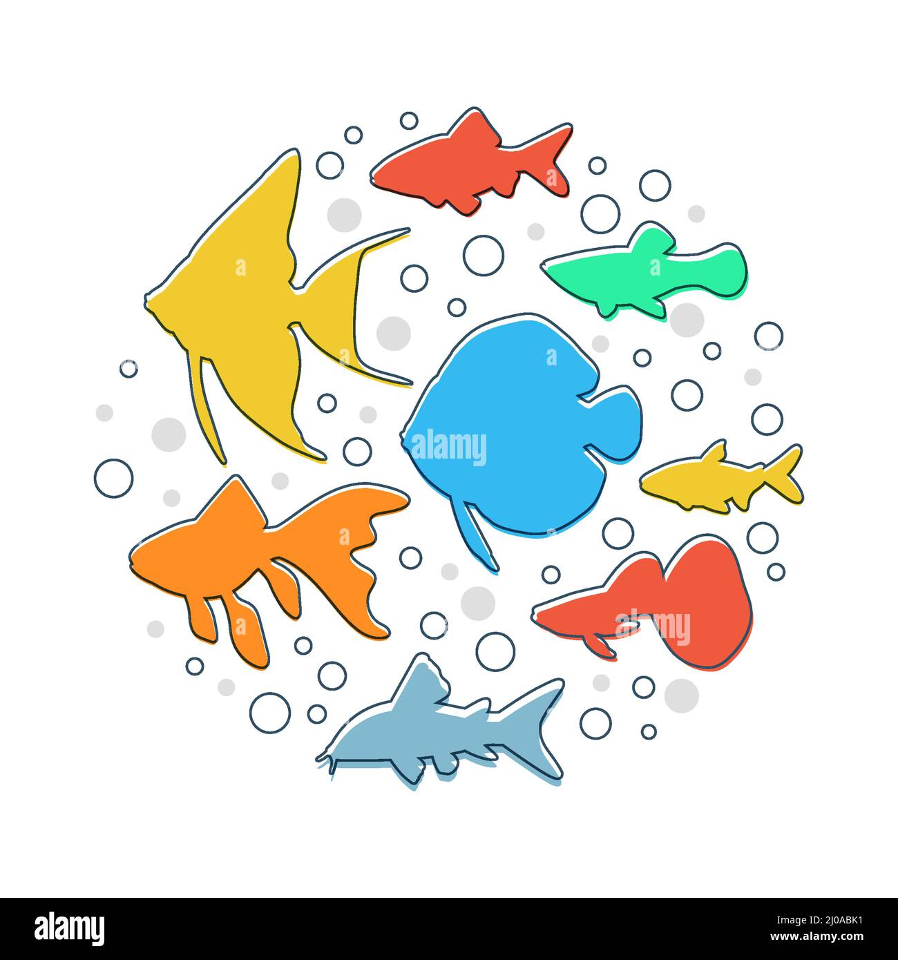 Poissons d'aquarium Minimalitic dans Circle.Design élément,illustration vectorielle plate Illustration de Vecteur
