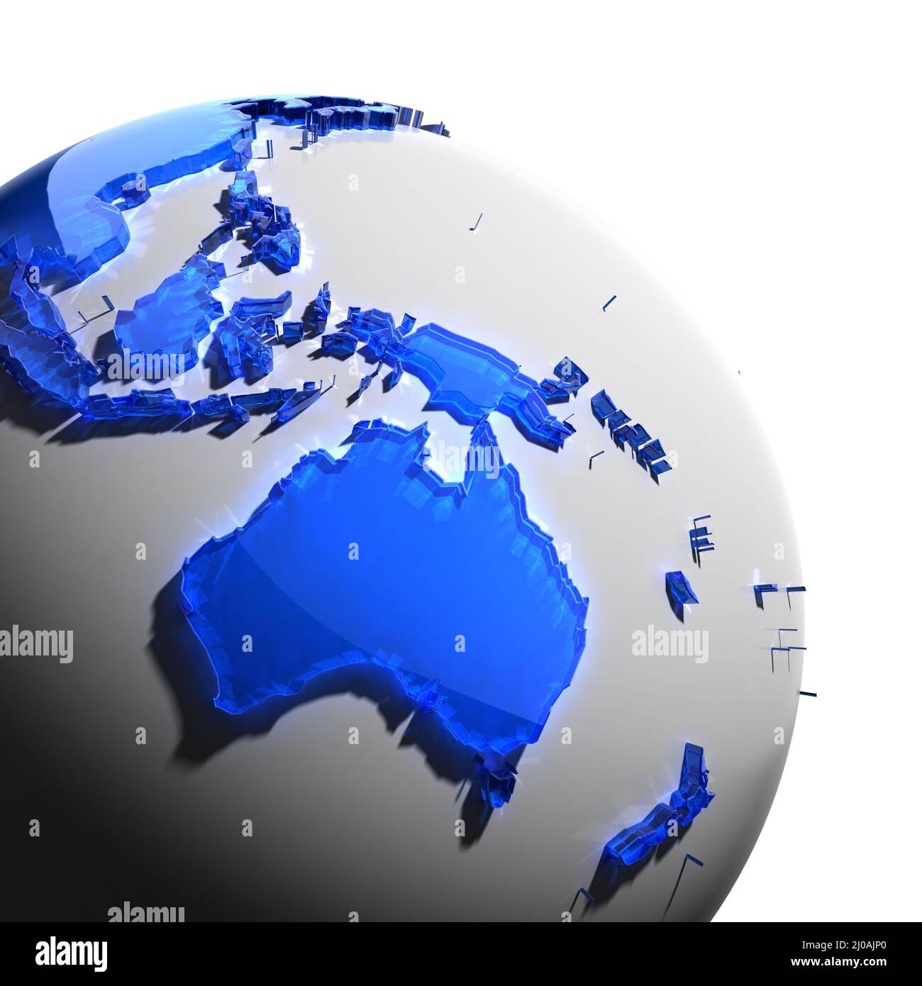 Un fragment de la Terre avec des continents de verre bleu Banque D'Images