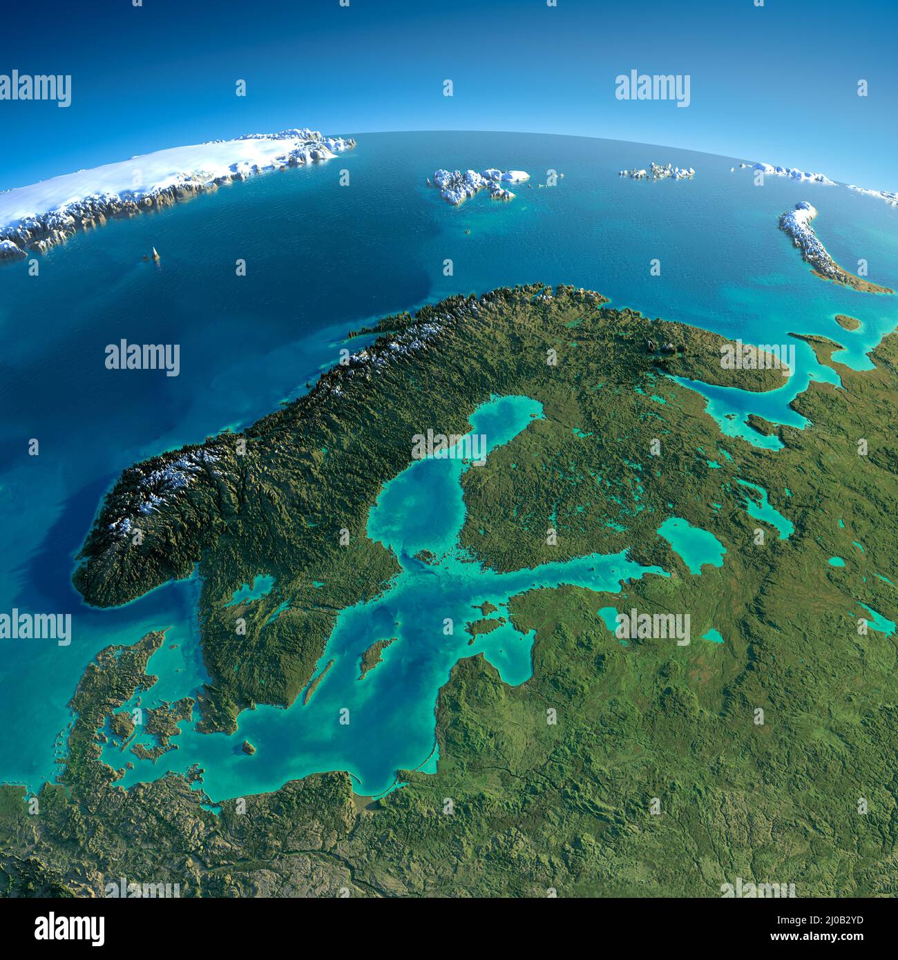 Terre détaillée. Europe. Scandinavie Banque D'Images