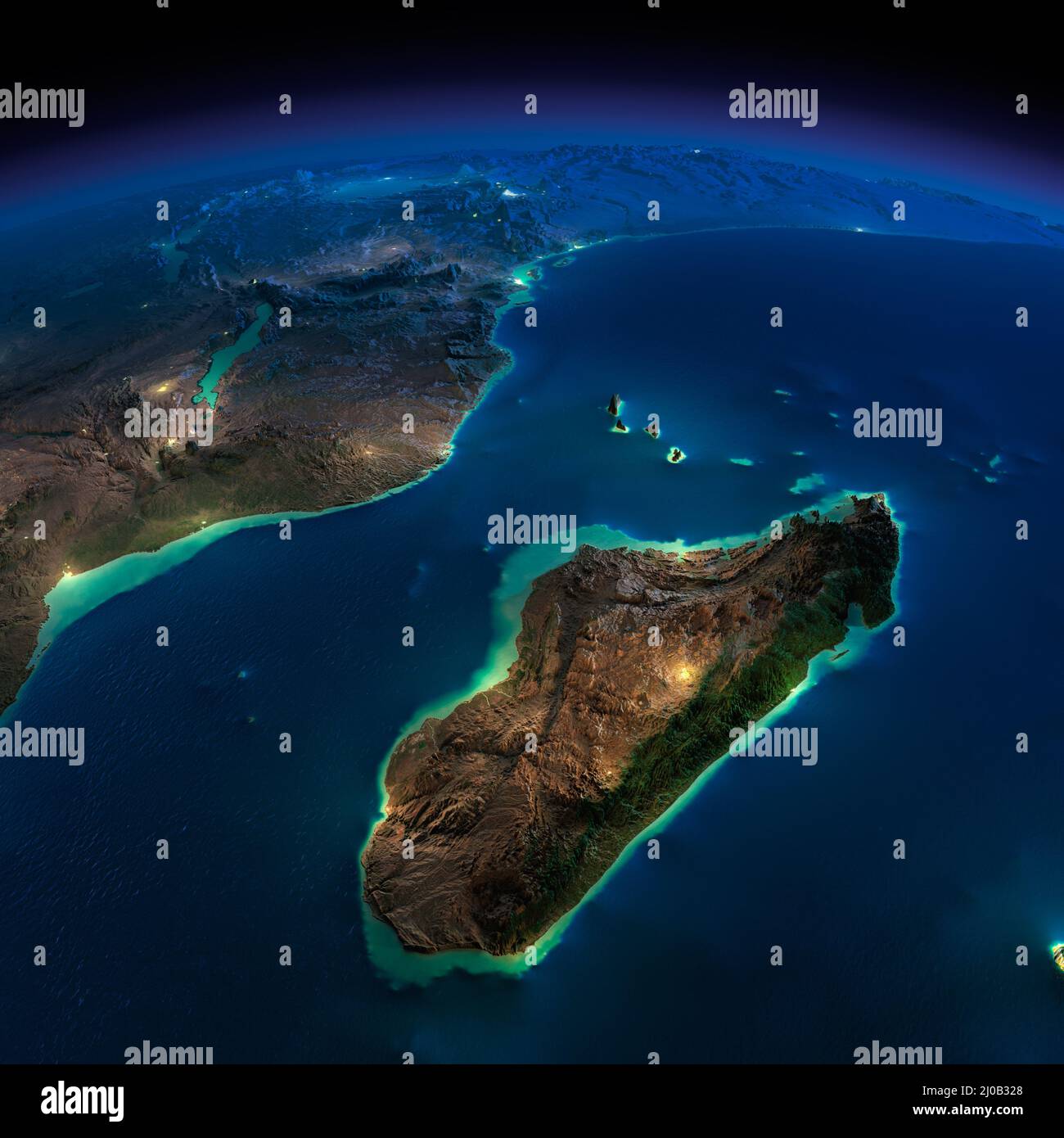 Nuit Terre. Afrique et Madagascar Banque D'Images