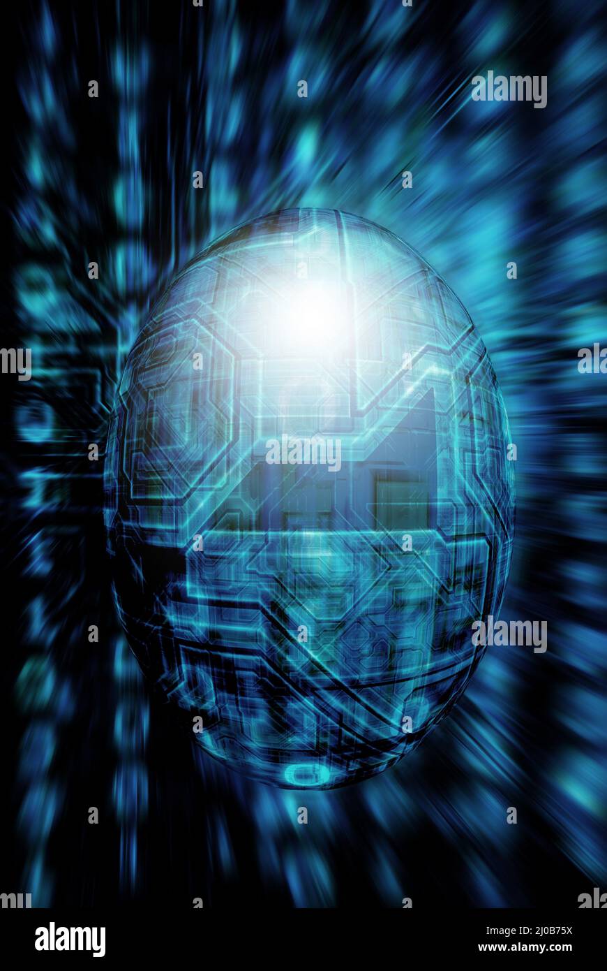 Arrière-plan technologique abstrait avec chiffres binaires et un objet ovale 3D Banque D'Images