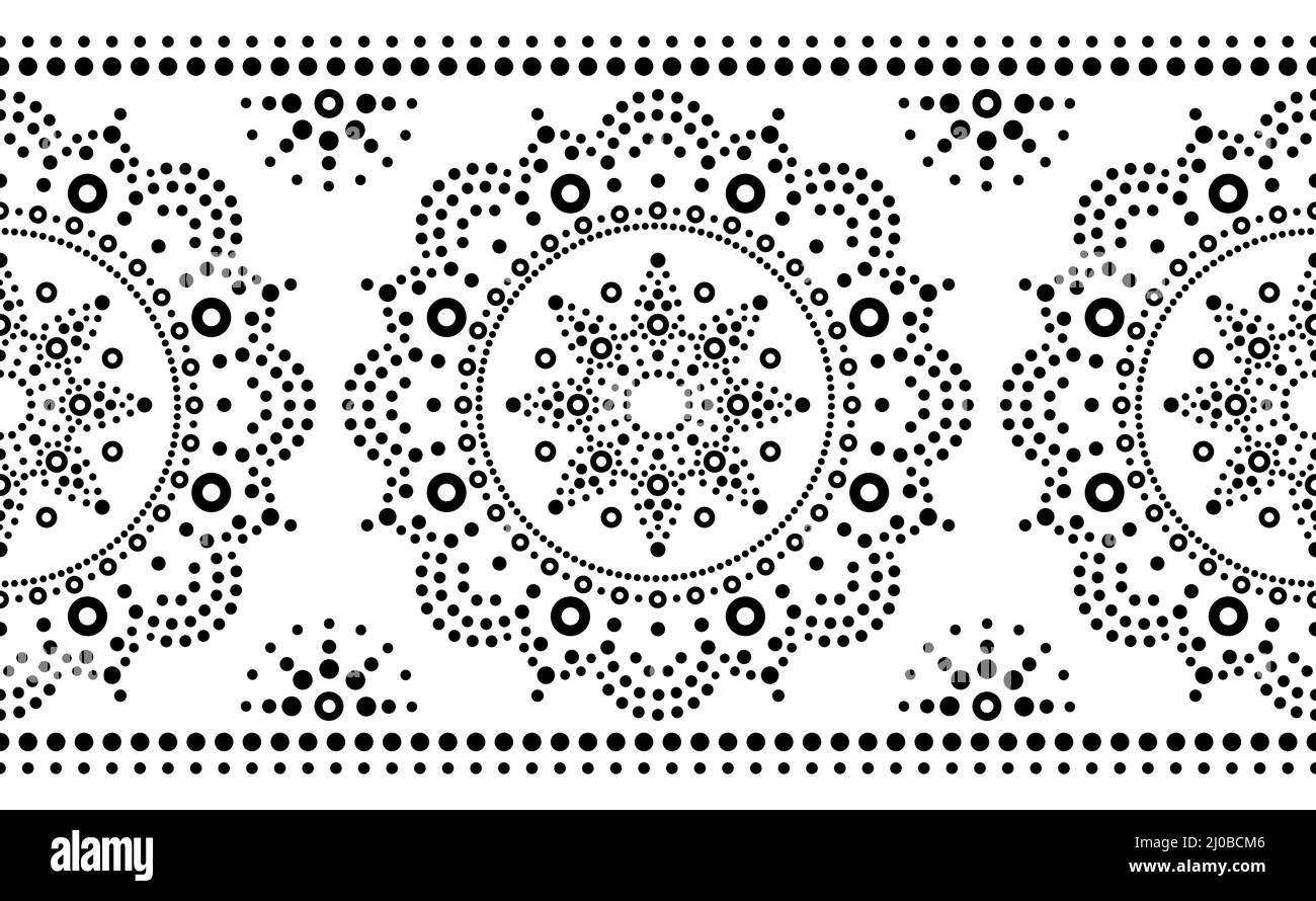 Motif aborigène vectoriel d'art par points sans couture, motif traditionnel indigène répétitif mandala représentant l'Australie en noir sur fond blanc Illustration de Vecteur