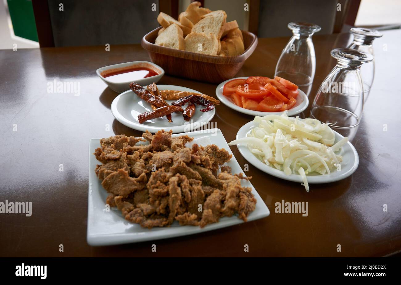 Kebab traditionnel turc du foie, Edirne ciger Banque D'Images