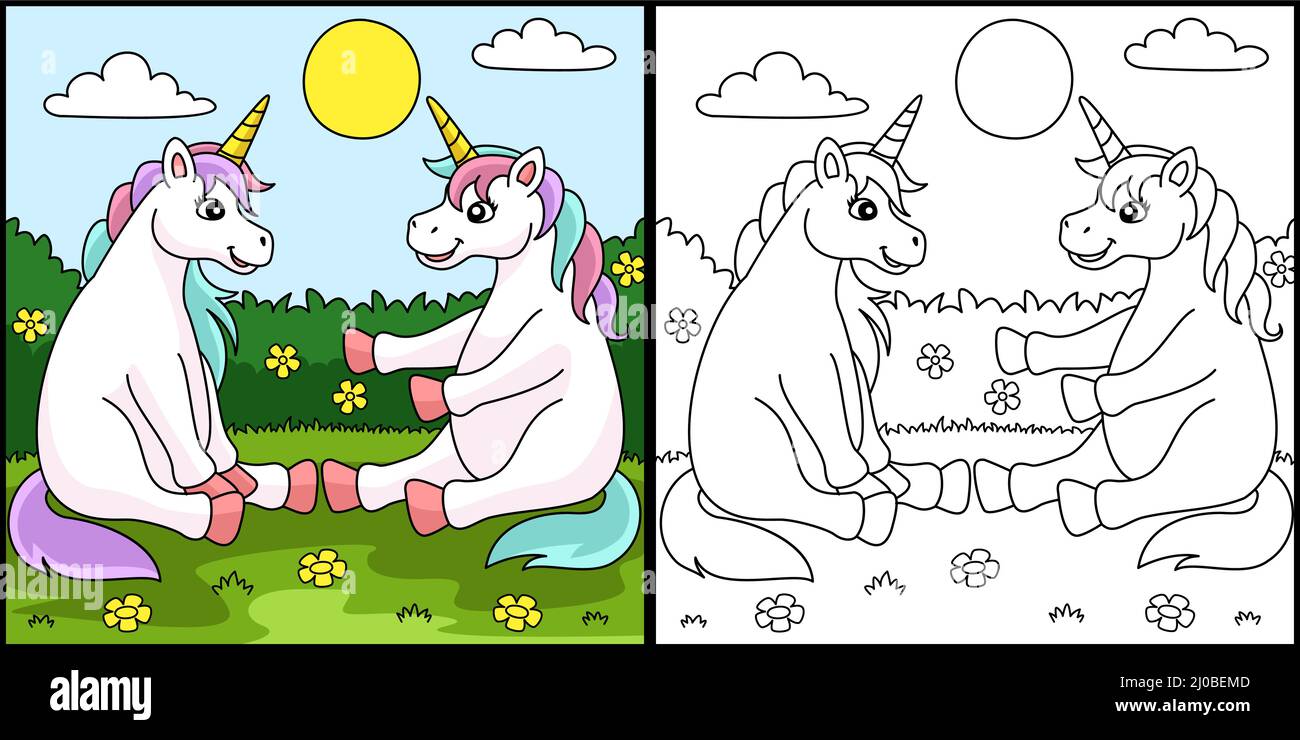 UNICORN parler avec Un ami coloriage page Illustration de Vecteur