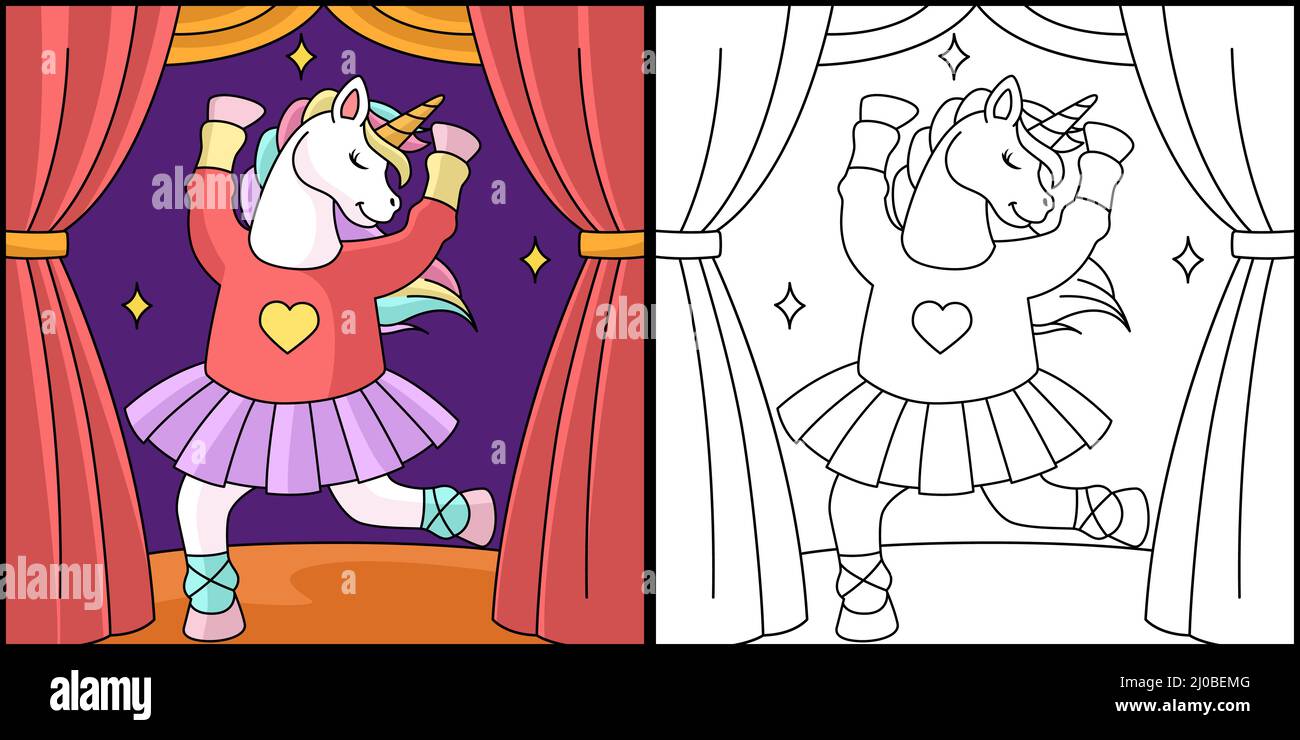 UNICORN Ballerina Dancing coloriage page Illustration de Vecteur