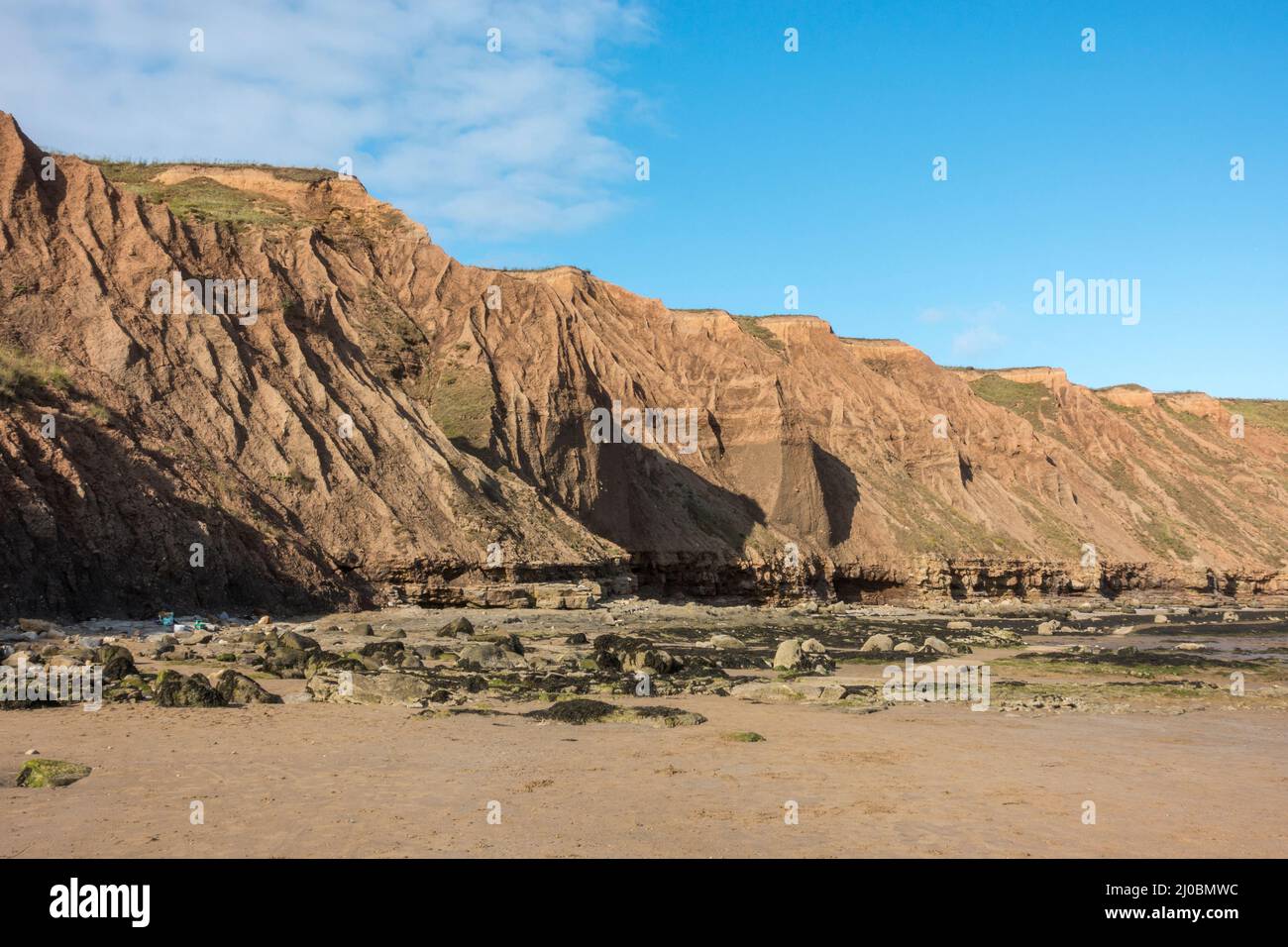 Les superbes falaises de Filey Brigg, Filey, North Yorkshire, Royaume-Uni. Banque D'Images