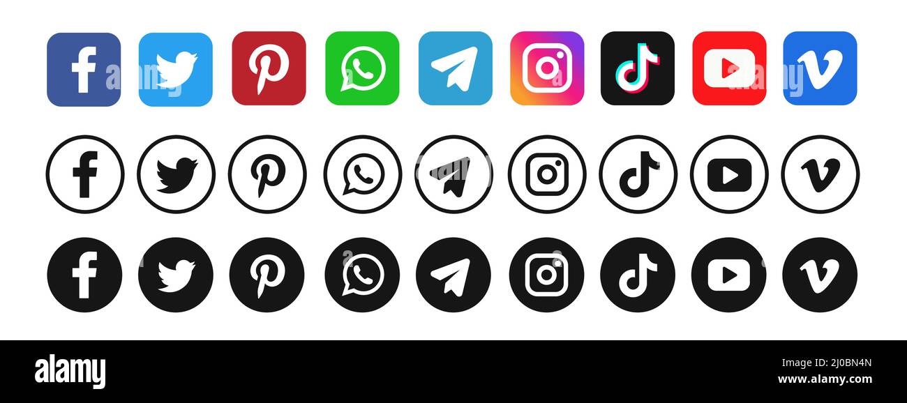 Logo des médias sociaux. Ensemble de logos sur les réseaux sociaux. Médias sociaux populaires. Illustration de Vecteur