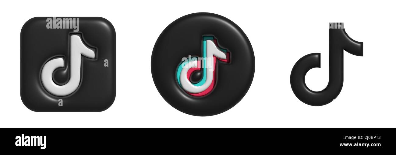Tiktok. Logo Tiktok 3D. Les médias sociaux de Tiktok. Jeu d'icônes. Illustration de Vecteur