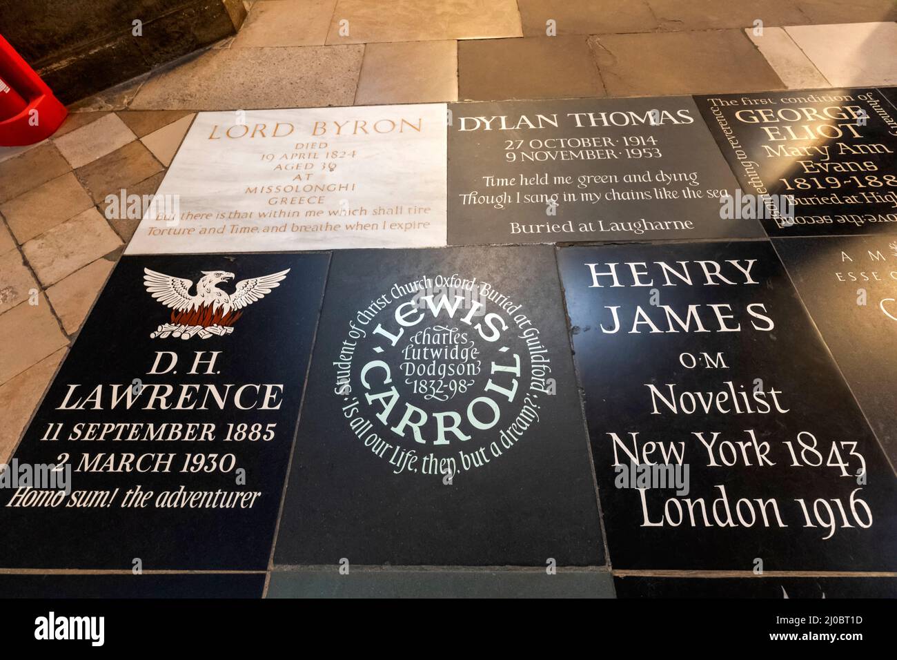 Angleterre, Londres, Westminster Abbey, Poets Corner, plaques commémoratives Banque D'Images