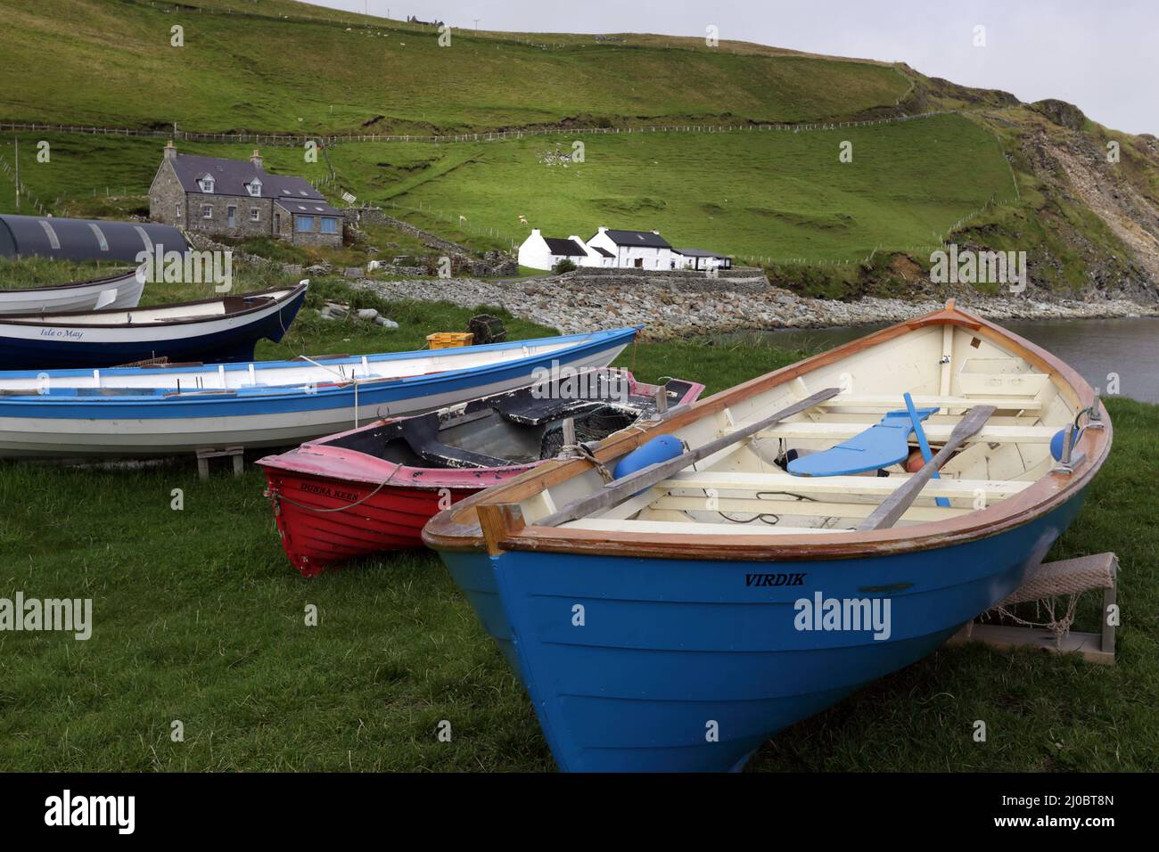 Bateaux de pêche, Unst Island, Shetland, Écosse Banque D'Images