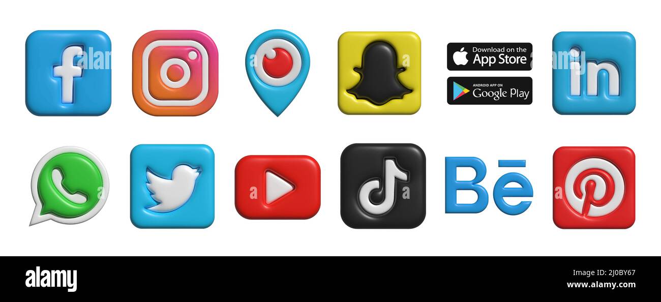 Jeu de logos 3D sur les réseaux sociaux. Set de réseaux sociaux populaires. Vecteur 3D. Illustration de Vecteur