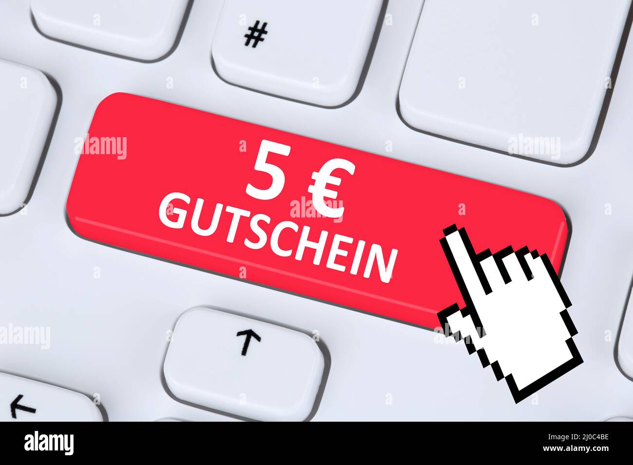 Bon cadeau de 5 euros de réduction sur les achats en ligne sur Internet Banque D'Images