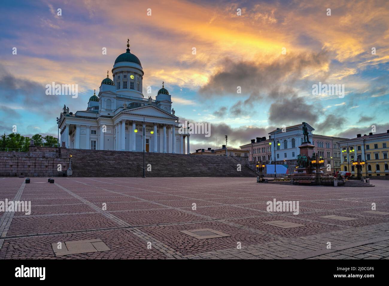 Helsinki Finlande, vue sur la ville au lever du soleil à la cathédrale d'Helsinki et à la place du Sénat Banque D'Images