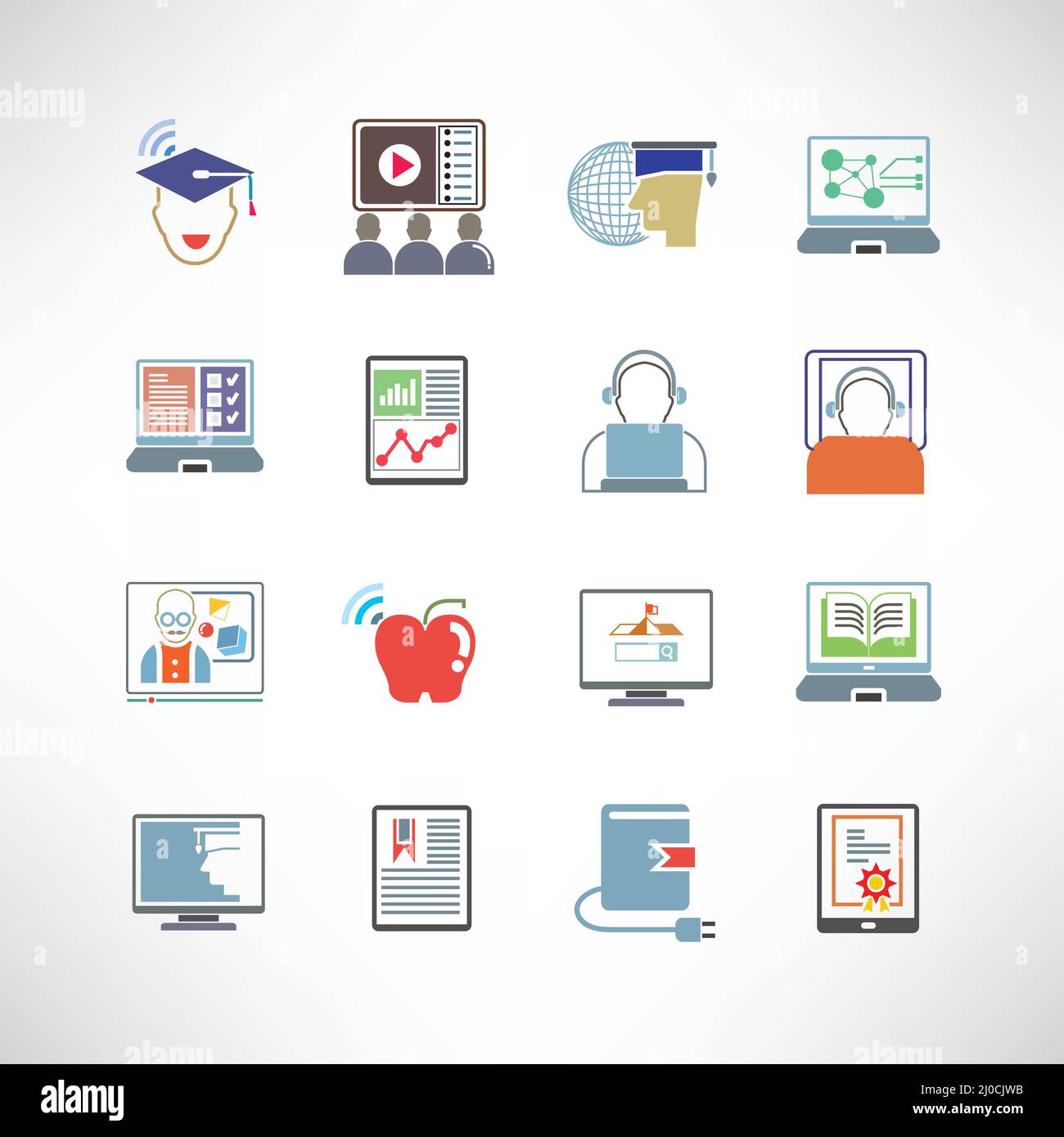 jeu d'icônes d'apprentissage et d'éducation en ligne Illustration de Vecteur