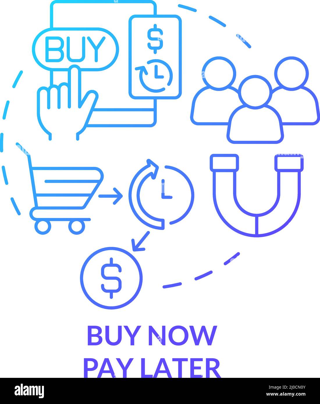 Acheter payez plus tard Blue gradient concept icône Illustration de Vecteur