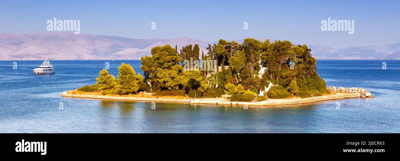 Île de la souris Corfou Grèce Kanoni panorama île voyage mer Banque D'Images