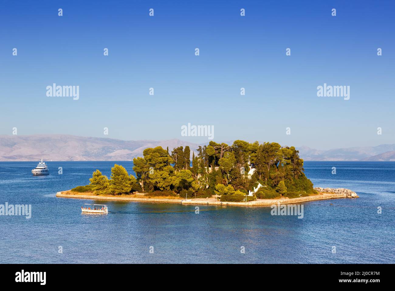 Île de la souris Corfou Grèce Île de Kanoni Voyage Mer Banque D'Images