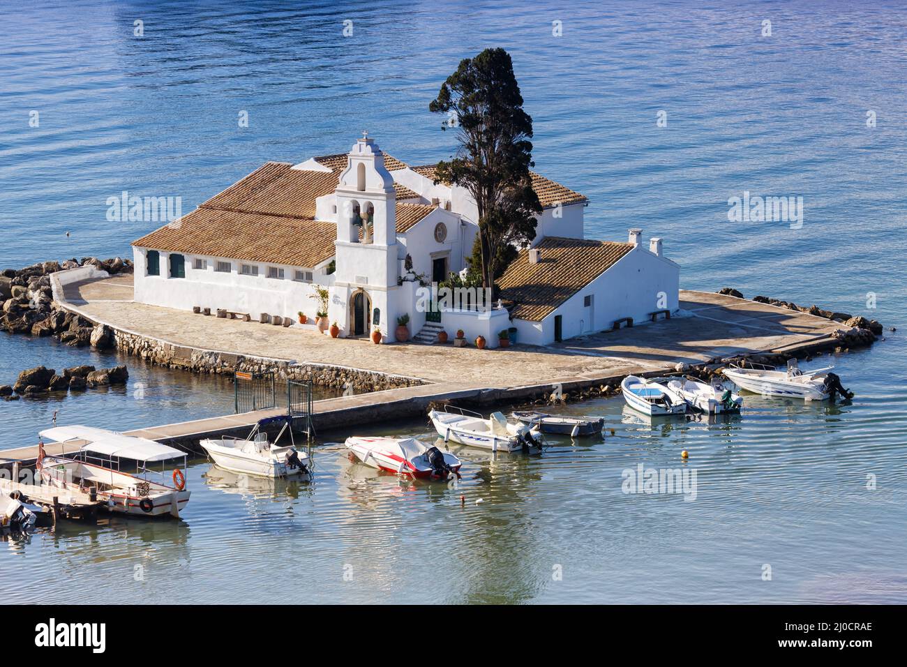 Corfou Corfou Grèce Vlachernon Vlacherna église de Kanoni voyage d'en haut Banque D'Images