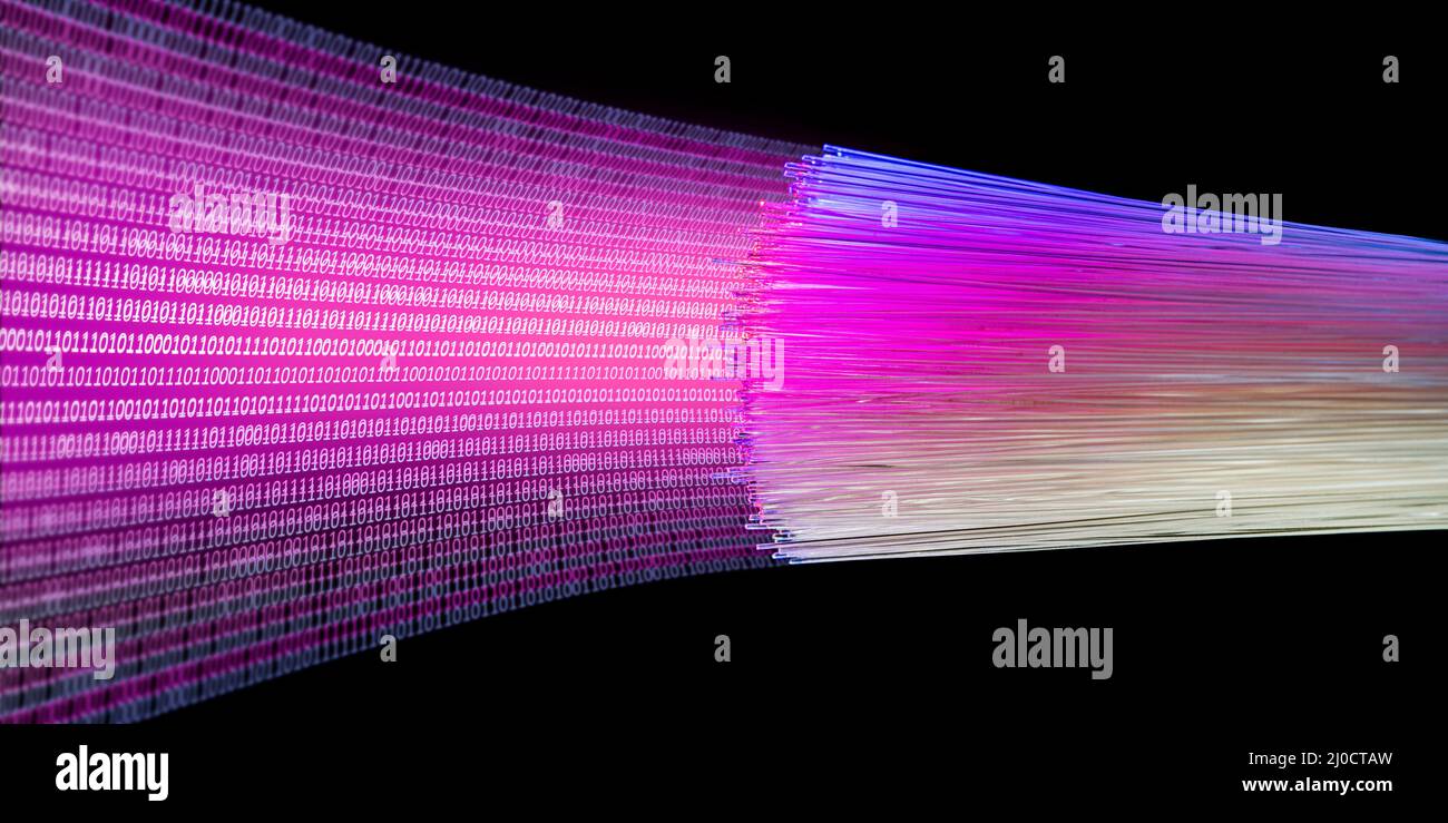 Transmission symbolique de données par fibre optique dans un dos noir Banque D'Images