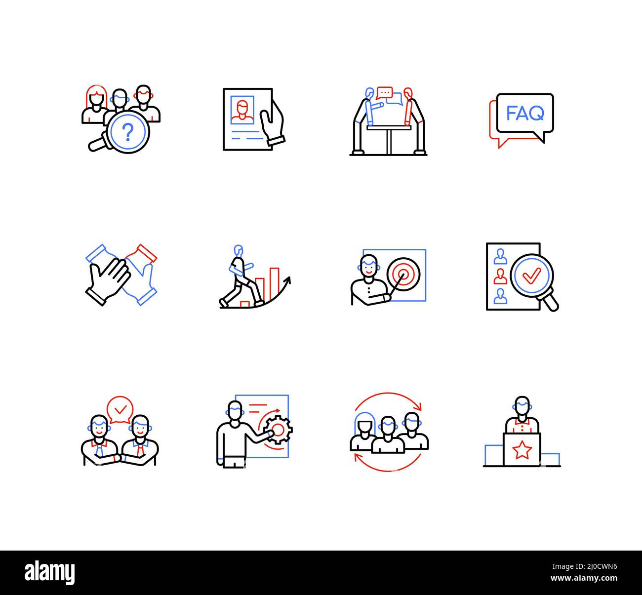 Recrutement et embauche d'employés - icônes de style de conception de ligne Illustration de Vecteur