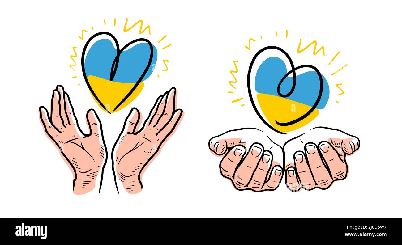 Drapeau ukrainien en forme de coeur et de paire de mains. Ukraine illustration du vecteur de l'indépendance Illustration de Vecteur
