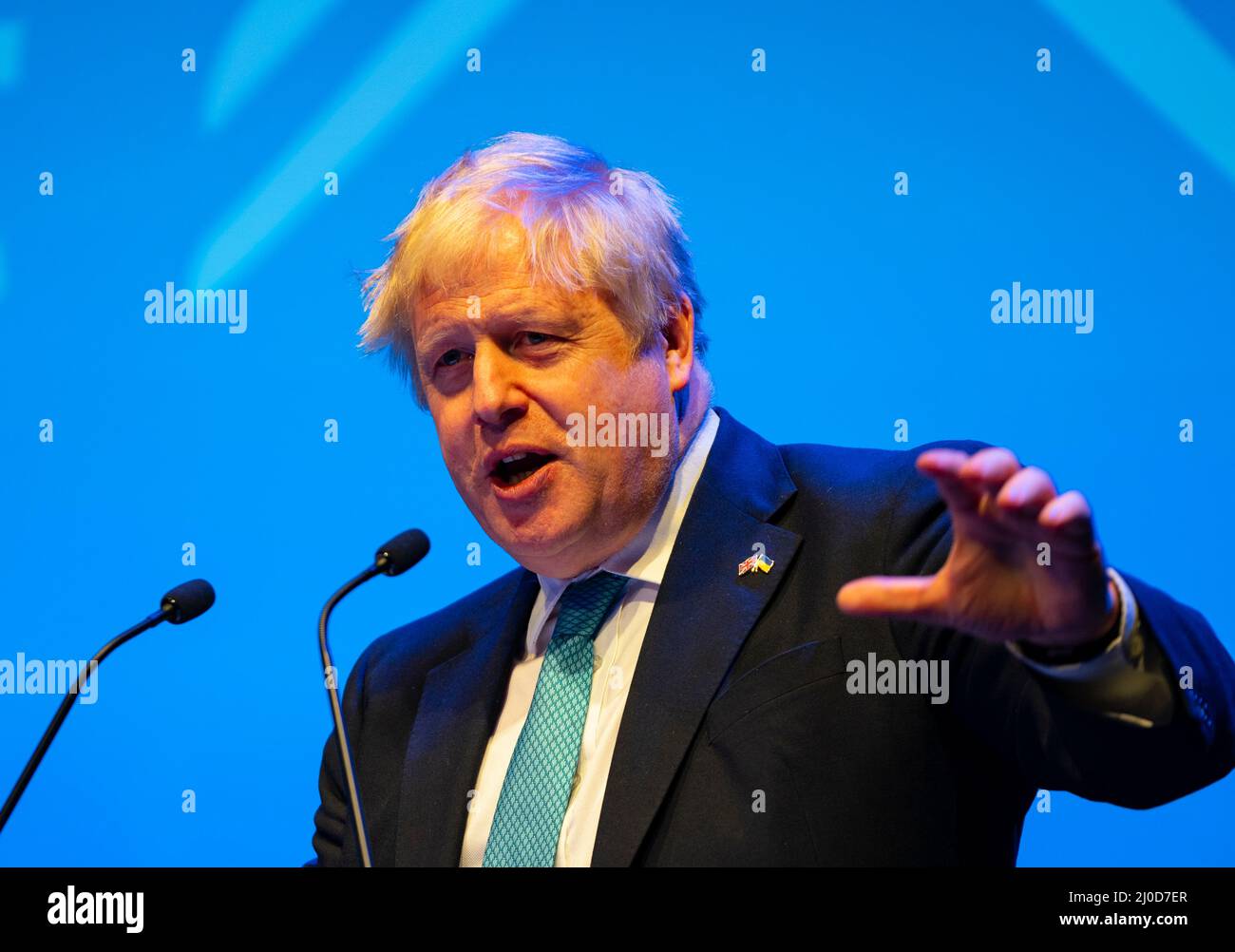 Aberdeen, Écosse, Royaume-Uni. 18th mars 2022. Discours d'ouverture du Premier ministre Boris Johnson lors de la Conférence du parti conservateur écossais 2022, à l'occasion de la conférence P&J à Aberdeen, en Écosse. Iain Masterton/Alay Live News Banque D'Images