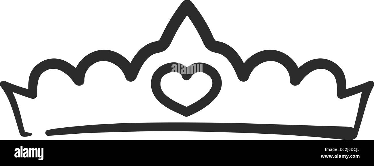 Logo de couronne dessiné à la main, gribouillages de couronne de roi ou de reine.Tiara princesse, dessin de diadem avec pierres précieuses, symbole royal dandle vecteur ensemble.Collection de symboles de royalties de luxe isolée sur blanc Illustration de Vecteur