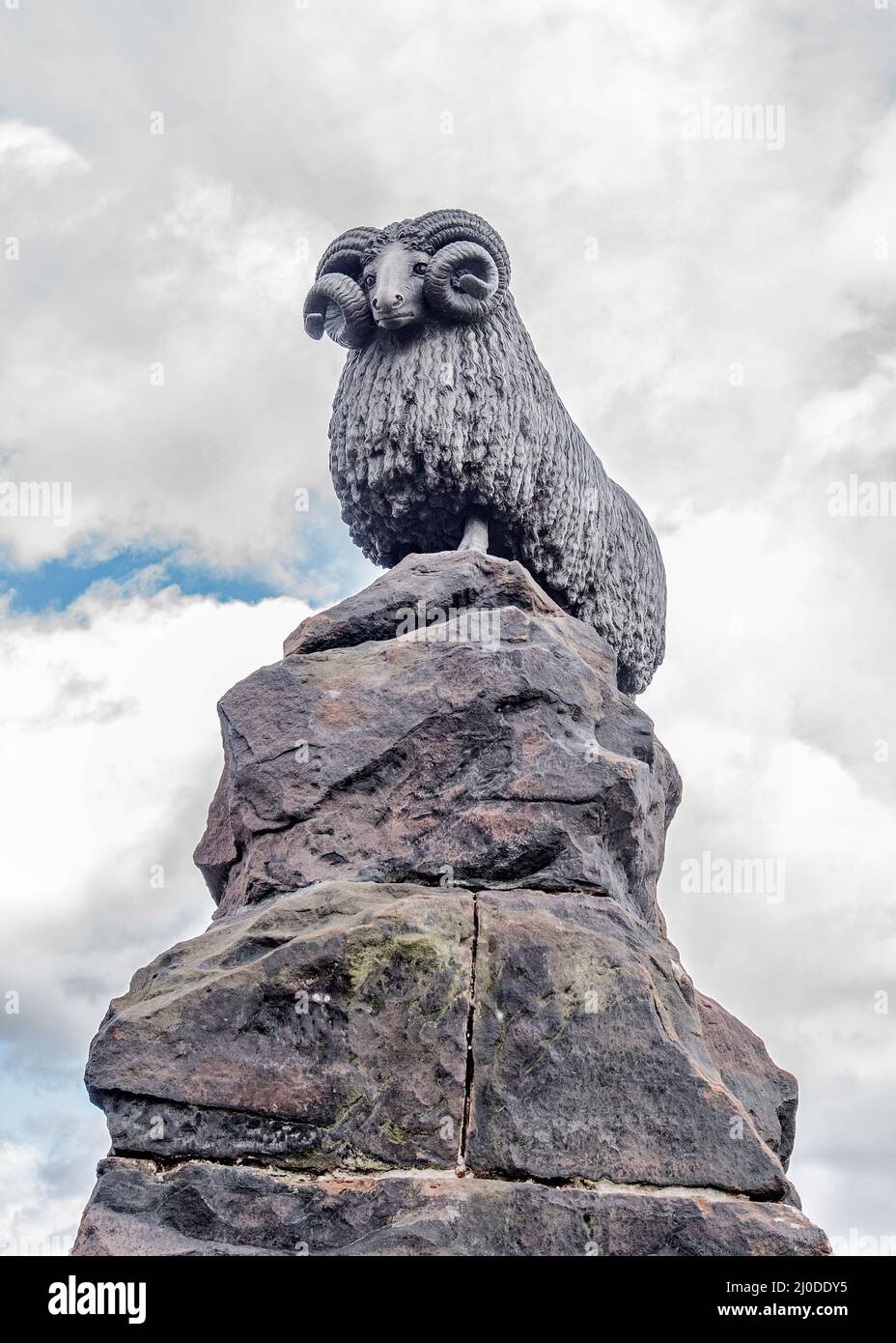 Le Moffat RAM, un symbole instantanément reconnaissable de la ville de Moffat dans les hautes terres du sud de l'Écosse. Banque D'Images