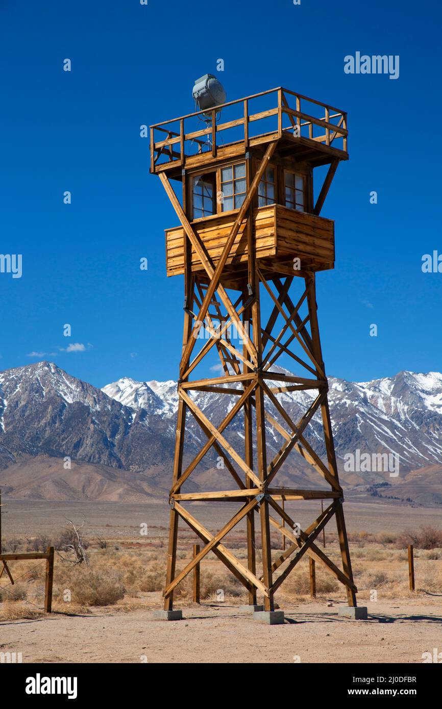 Tour de garde, site historique national de Manzanar, route pittoresque de l'est de la Sierra, Californie Banque D'Images