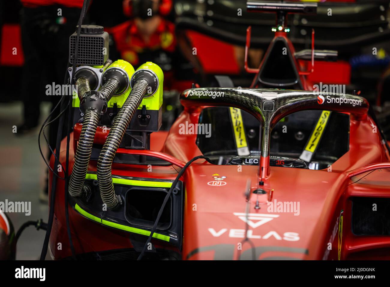 Scuderia Ferrari F1-75, détail mécanique du système de refroidissement du moteur pendant la Formule 1 Gulf Air Bahreïn Grand Prix 2022, 1st tour du Championnat du monde de Formule 1 2022 de la FIA, sur le circuit international de Bahreïn, du 18 au 20 mars 2022 à Sakhir, Bahreïn - photo: Florent Gooden/DPPI/LiveMedia Banque D'Images