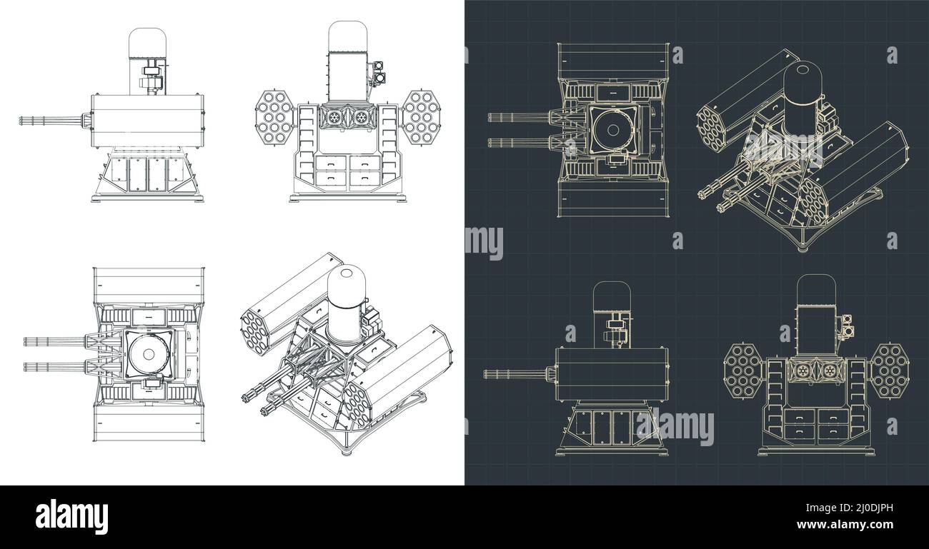 Illustration vectorielle stylisée des plans du système de missiles antiaériens embarqués Illustration de Vecteur