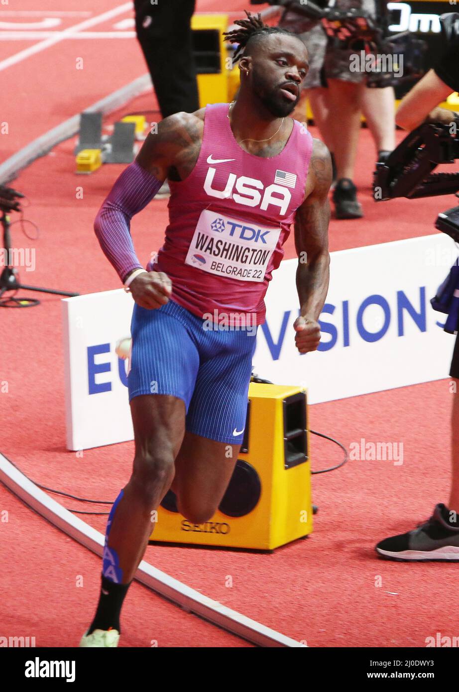 Belgrade, Serbie. 18th mars 2022. Marqueze Washington of USA, Heats 400m hommes lors des Championnats du monde d'athlétisme en salle 2022 le 18 mars 2022 à Stark Arena à Belgrade, Serbie - photo: Laurent Lairys/DPPI/LiveMedia crédit: Independent photo Agency/Alay Live News Banque D'Images