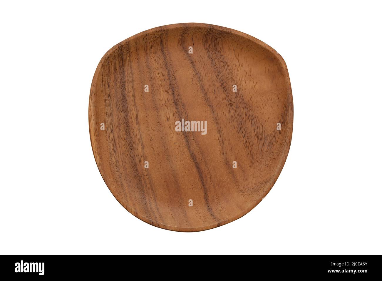 Plaque en bois rustique, isolée sur blanc. Vider bol en bois. Vue de dessus. Pose à plat. Banque D'Images