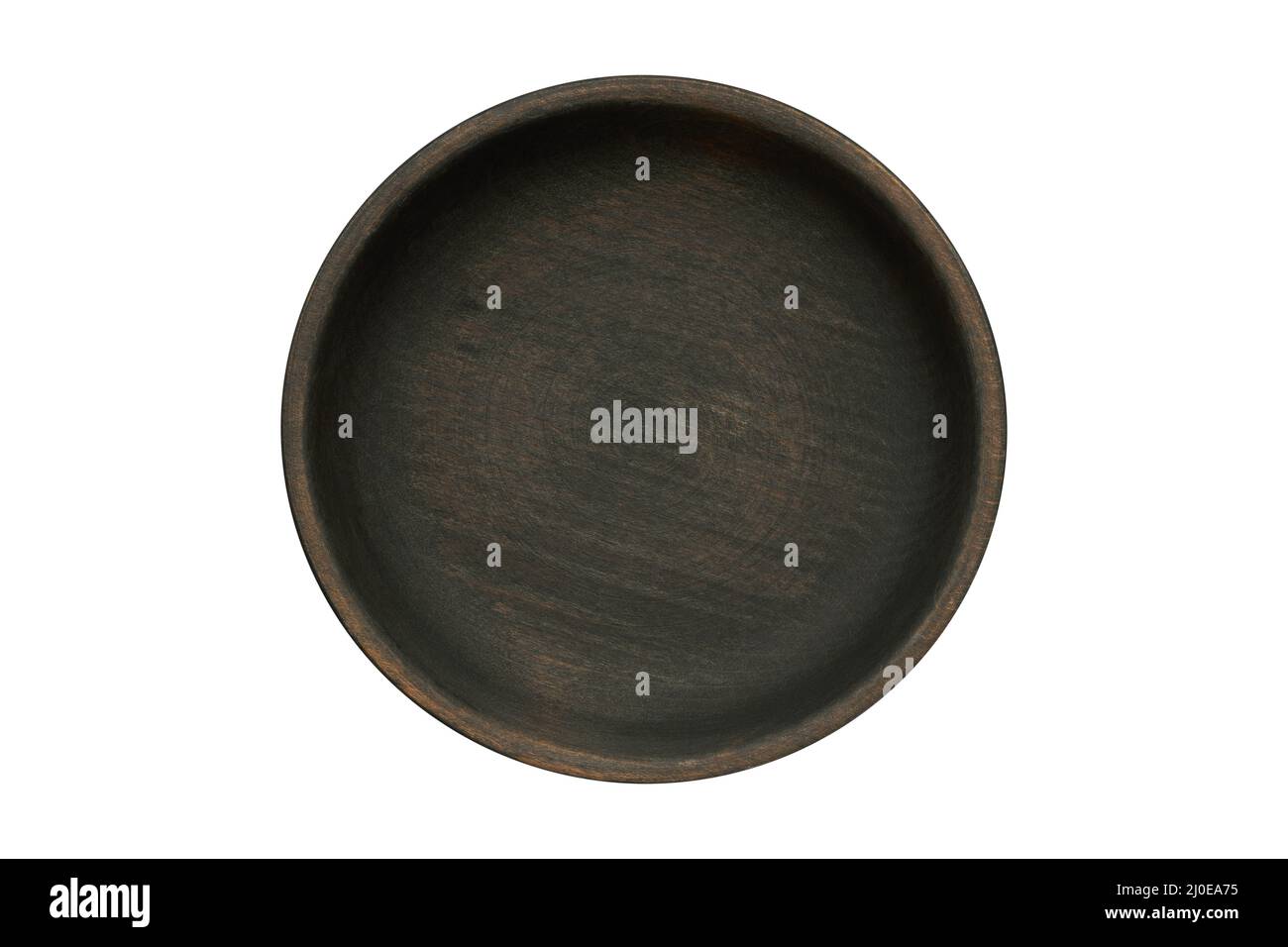 Bol en bois simple rustique, isolé sur blanc. Plaque en bois vide. Vue de dessus. Pose à plat. Banque D'Images