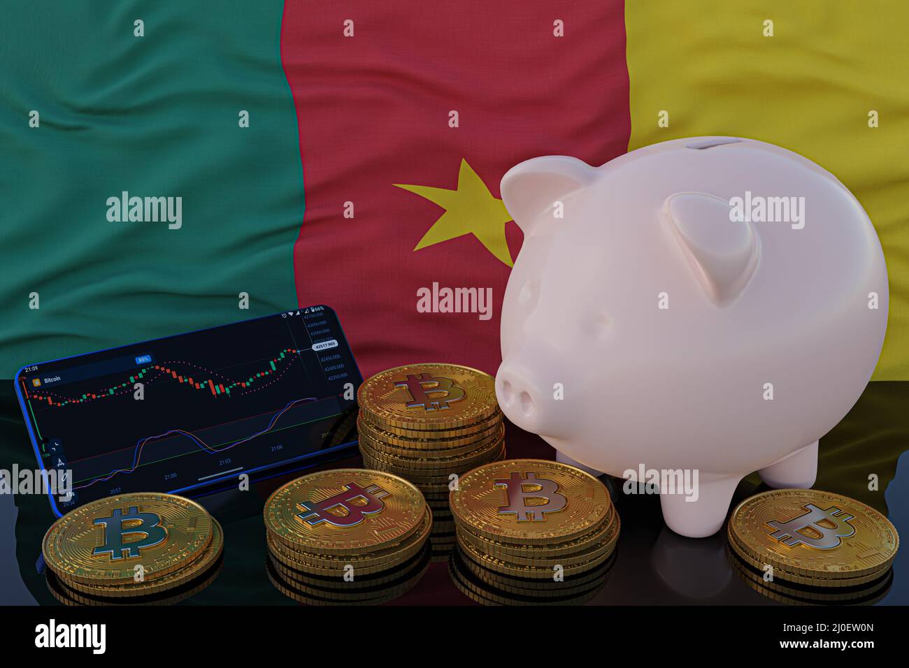 Drapeau du Cameroun sur une pièce de monnaie en bitcoin crypto-monnaie.  Rendu 3D Photo Stock - Alamy