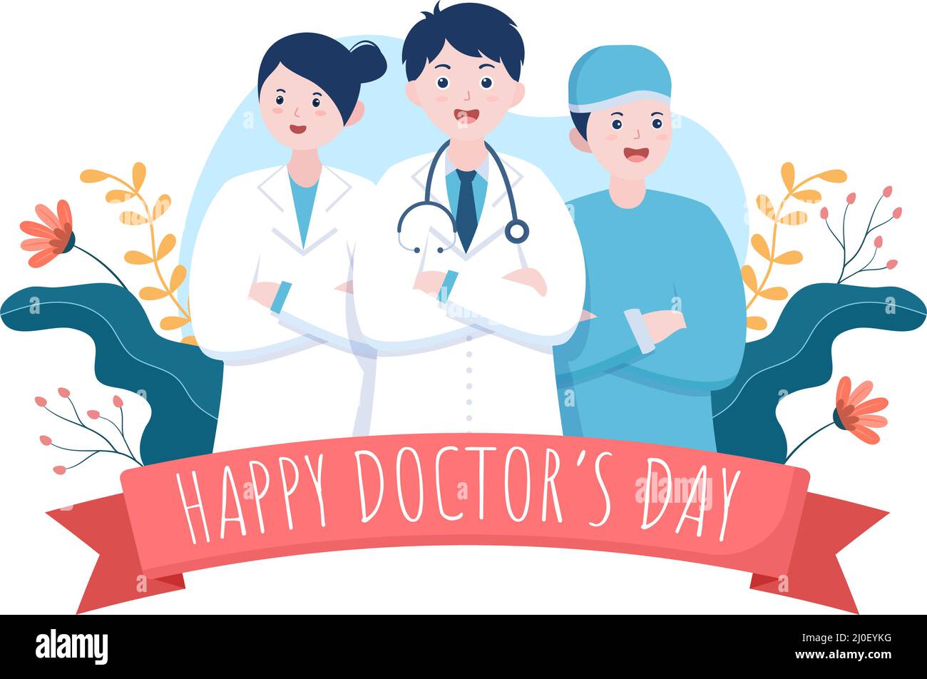 Illustration vectorielle de la Journée mondiale des médecins pour carte de vœux, affiche ou arrière-plan avec image de médecin, stéthoscope et équipement médical Illustration de Vecteur