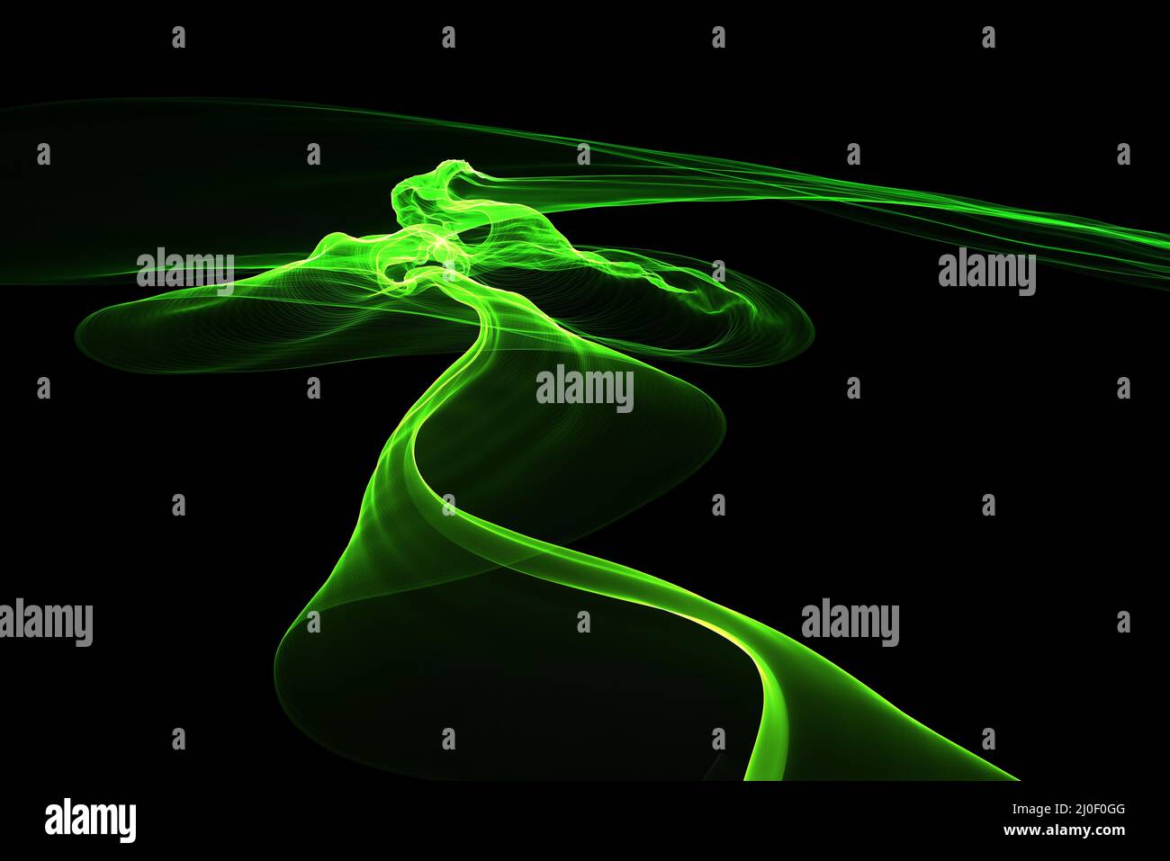 Résumé Éco lumière verte douce hélice de flamme isolée sur fond noir. Superposition de l'illustration Spring Healthy Banque D'Images