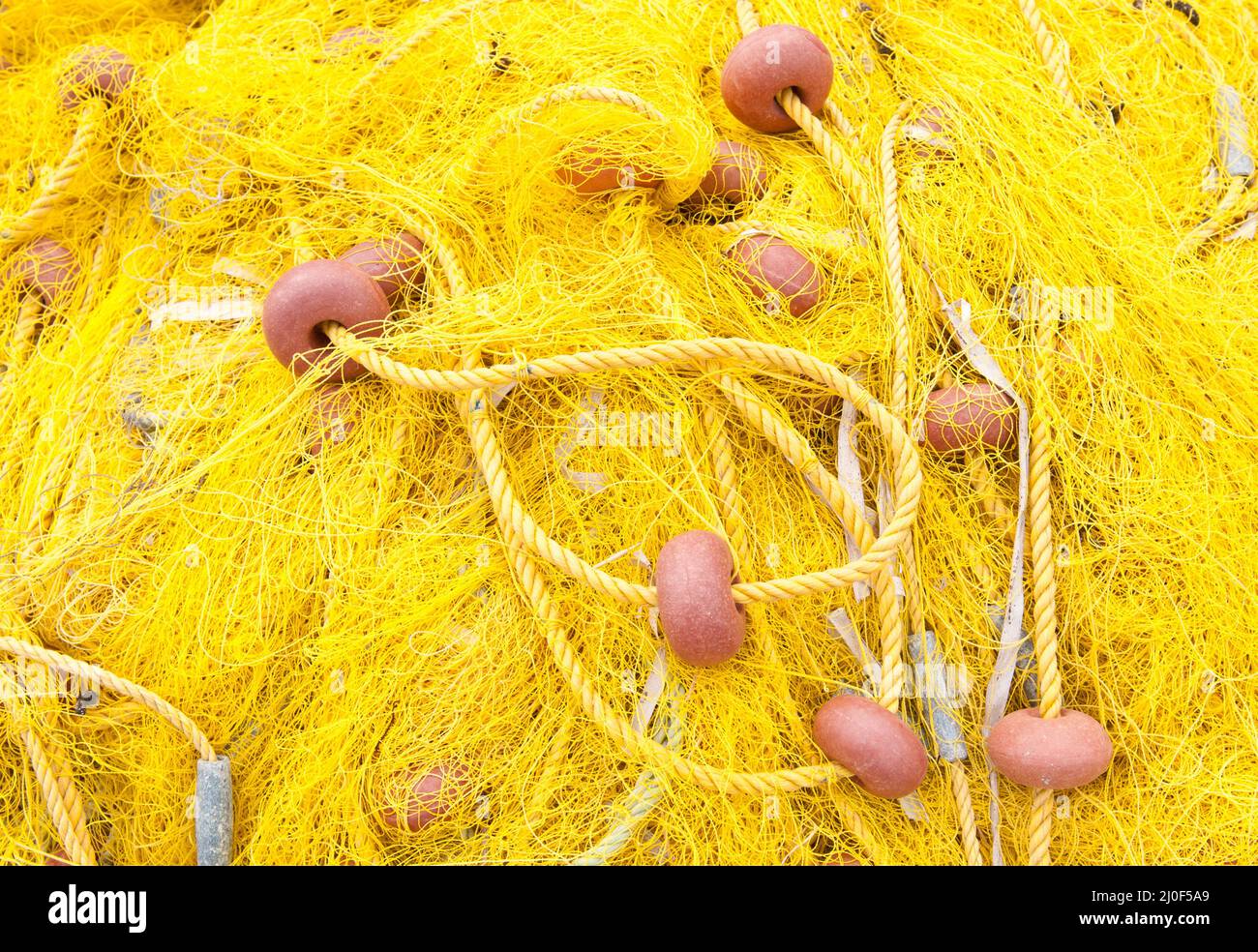 Filets de pêche jaunes Banque D'Images