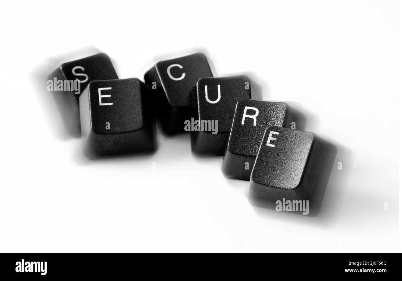 Mot de sécurité utilisant des lettres du clavier sur un fond blanc Banque D'Images