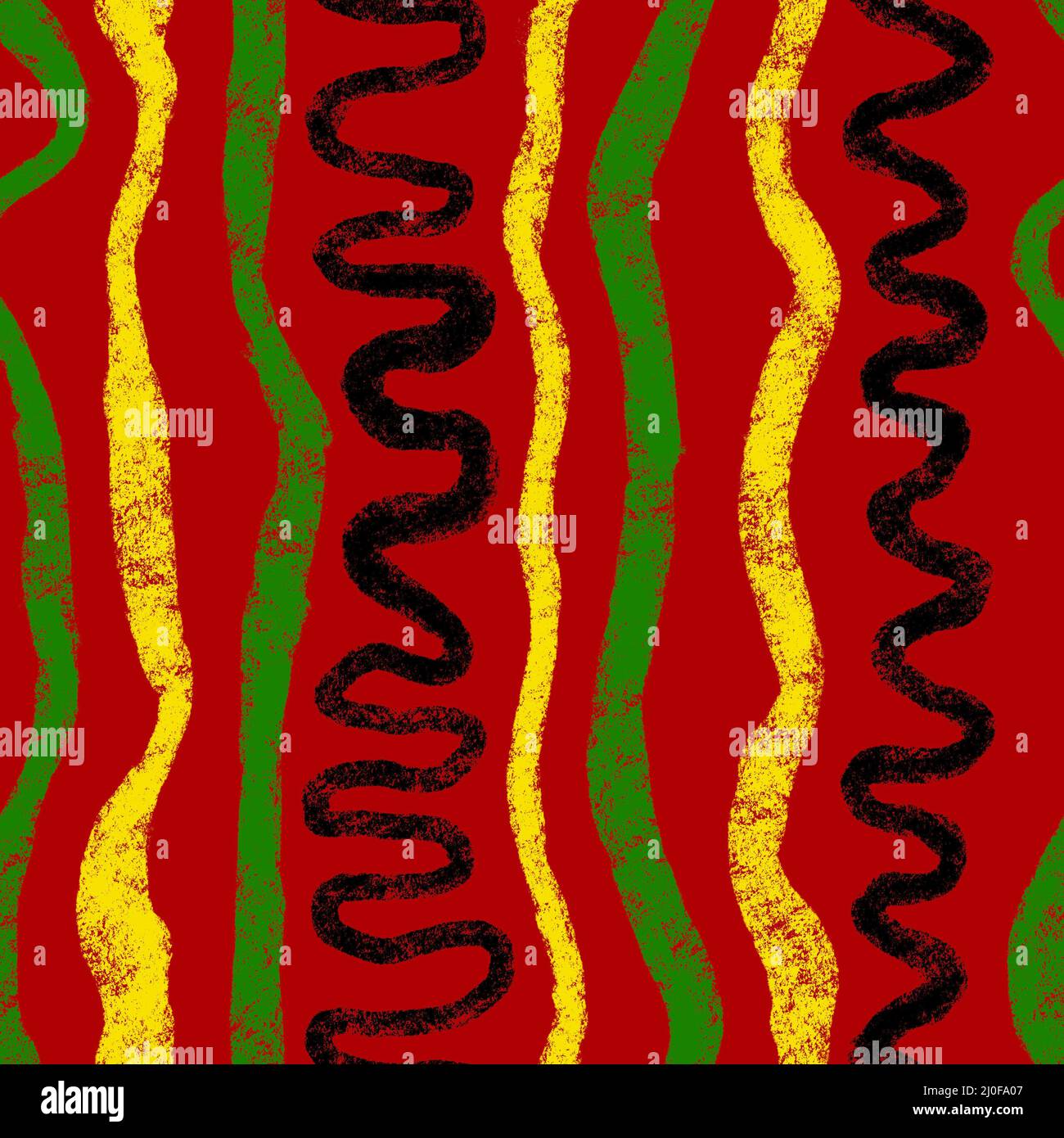 Motif sans couture dessiné à la main avec un imprimé géométrique africain, tissu Junetdix-septième liberté 1865, jaune vert rouge noir formes abstraites kente tissu, arrière-plan ethnique Banque D'Images