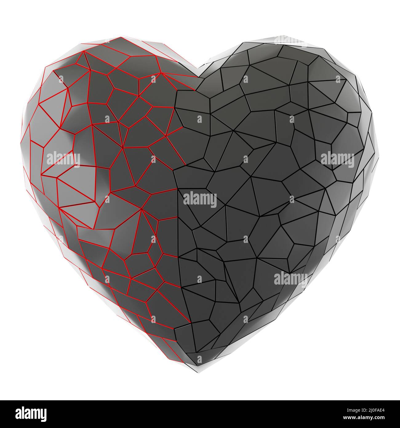 Coeur en plastique gris foncé avec nervures noires et rouges. Rendu 3D Banque D'Images